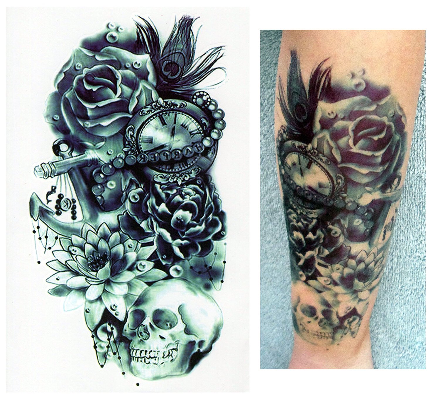 Temporare Tattoos Temporary Tattoo Fake Tattoo Blumen Uhr Totenkopf Danorbella