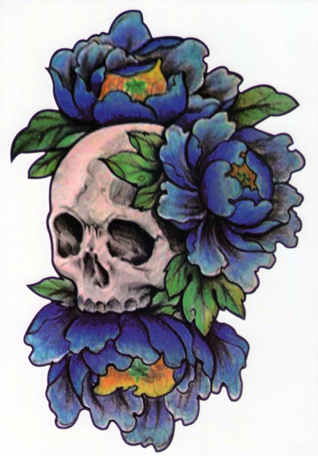 Temporare Tattoos Temporary Tattoo Fake Tattoo Totenkopf Blau Blume Danorbella